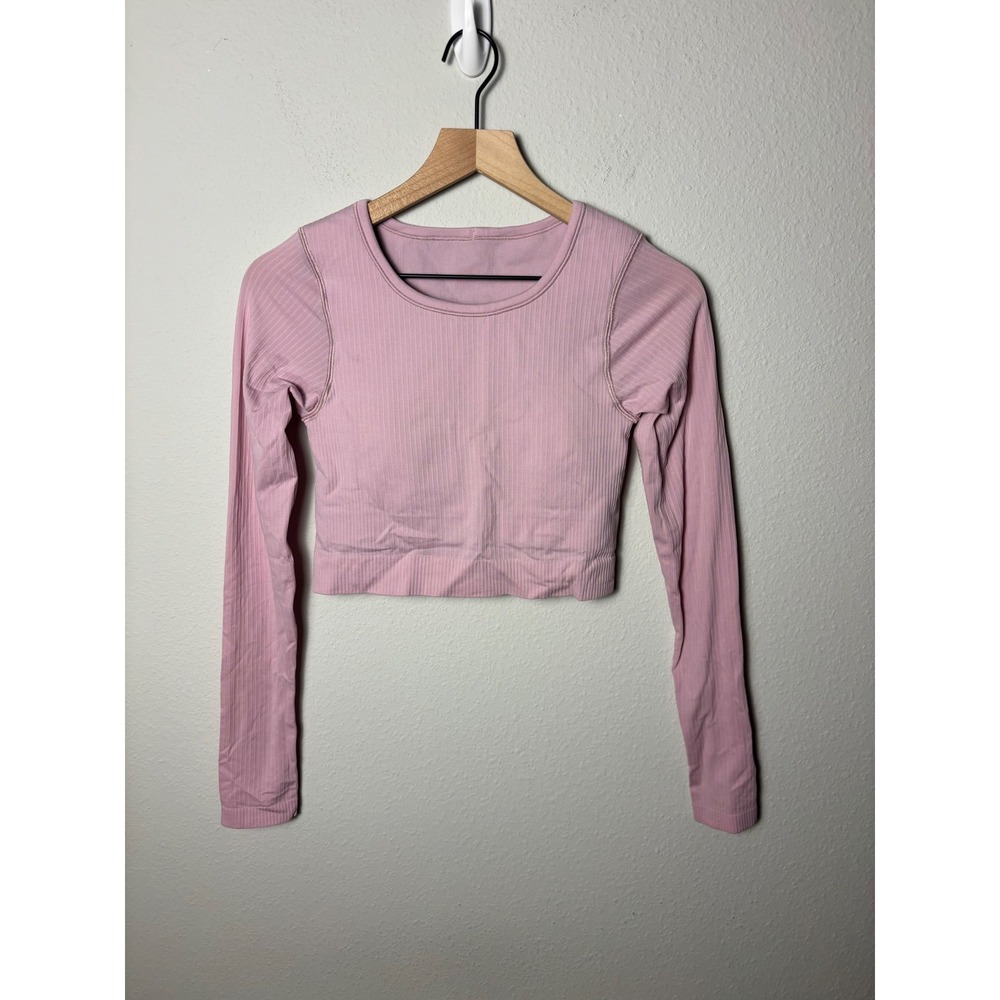 ☀️Lululemon Ebb to Street Long Sleeve Shirt Pink Peony Ribbed Crop Top Size 6